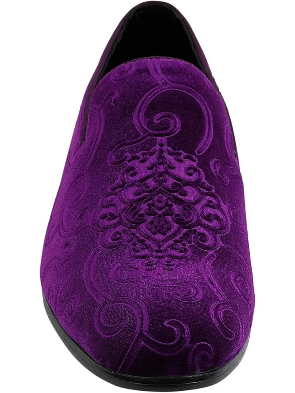 Amali Men Purple Paisley Embossed Velvet Loafers Satin Trim Slip On Tuxedo Shoes